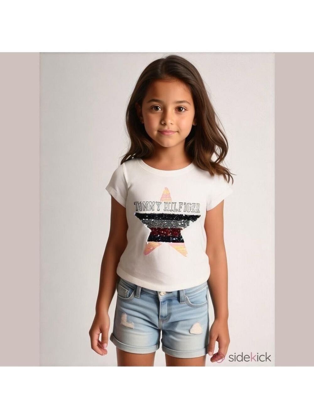 Tommy Hilfiger Girls Flippable Sequin Crewneck T-Shirt, Short Sleeve